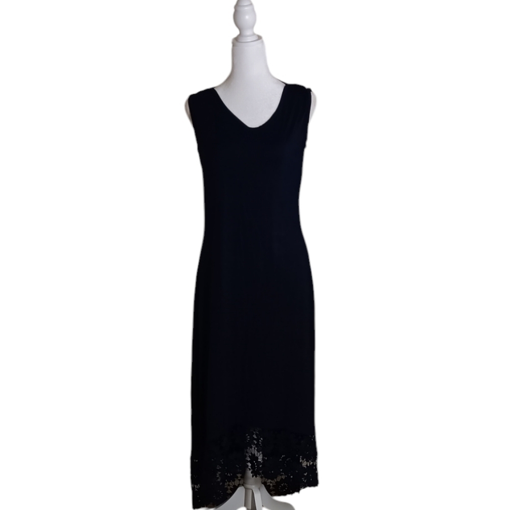Nina Leonard Dress Navy V-neck Sleeveless Lace Maxi S